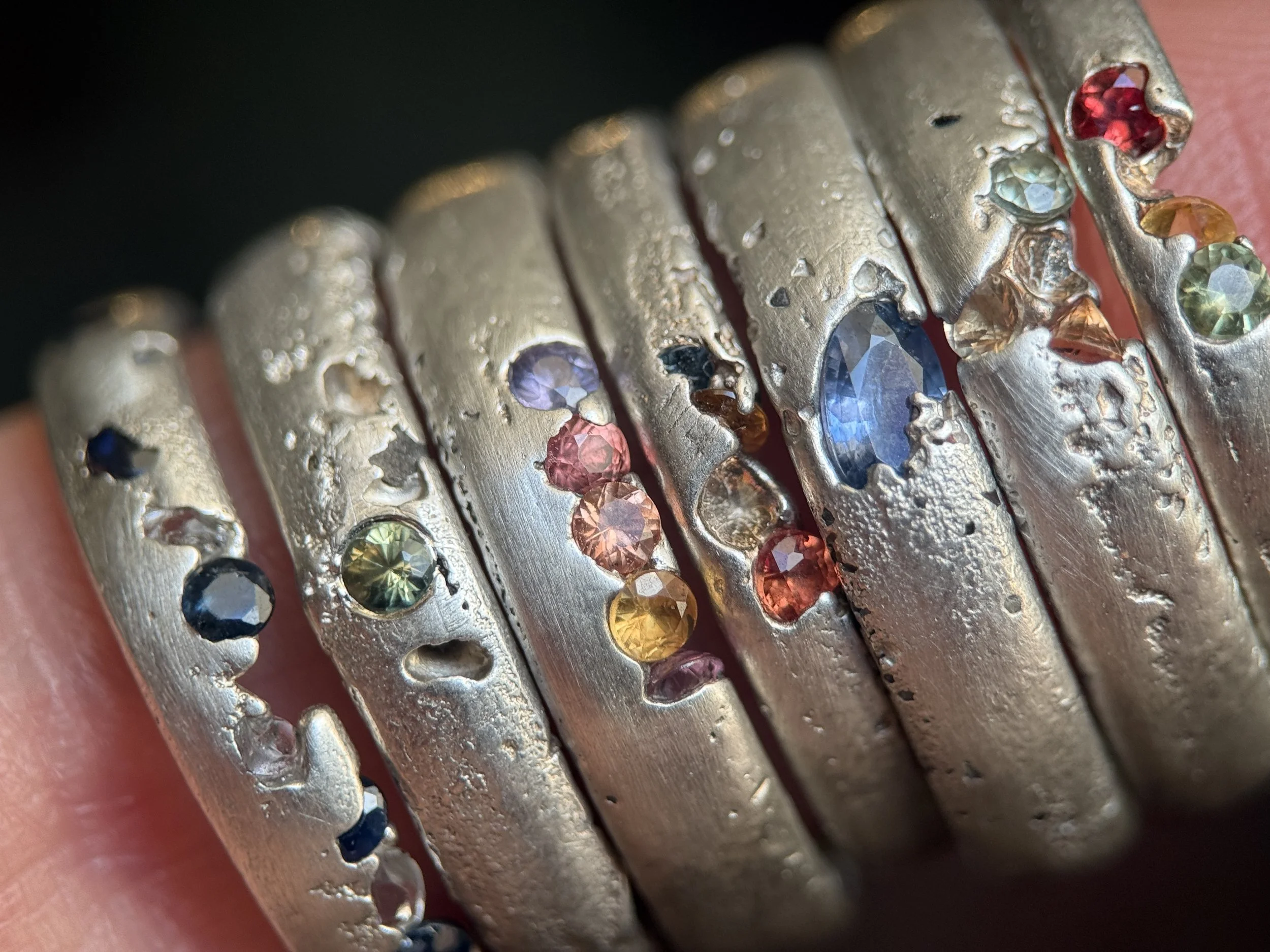 Sand cast gemstone rings made in 2019