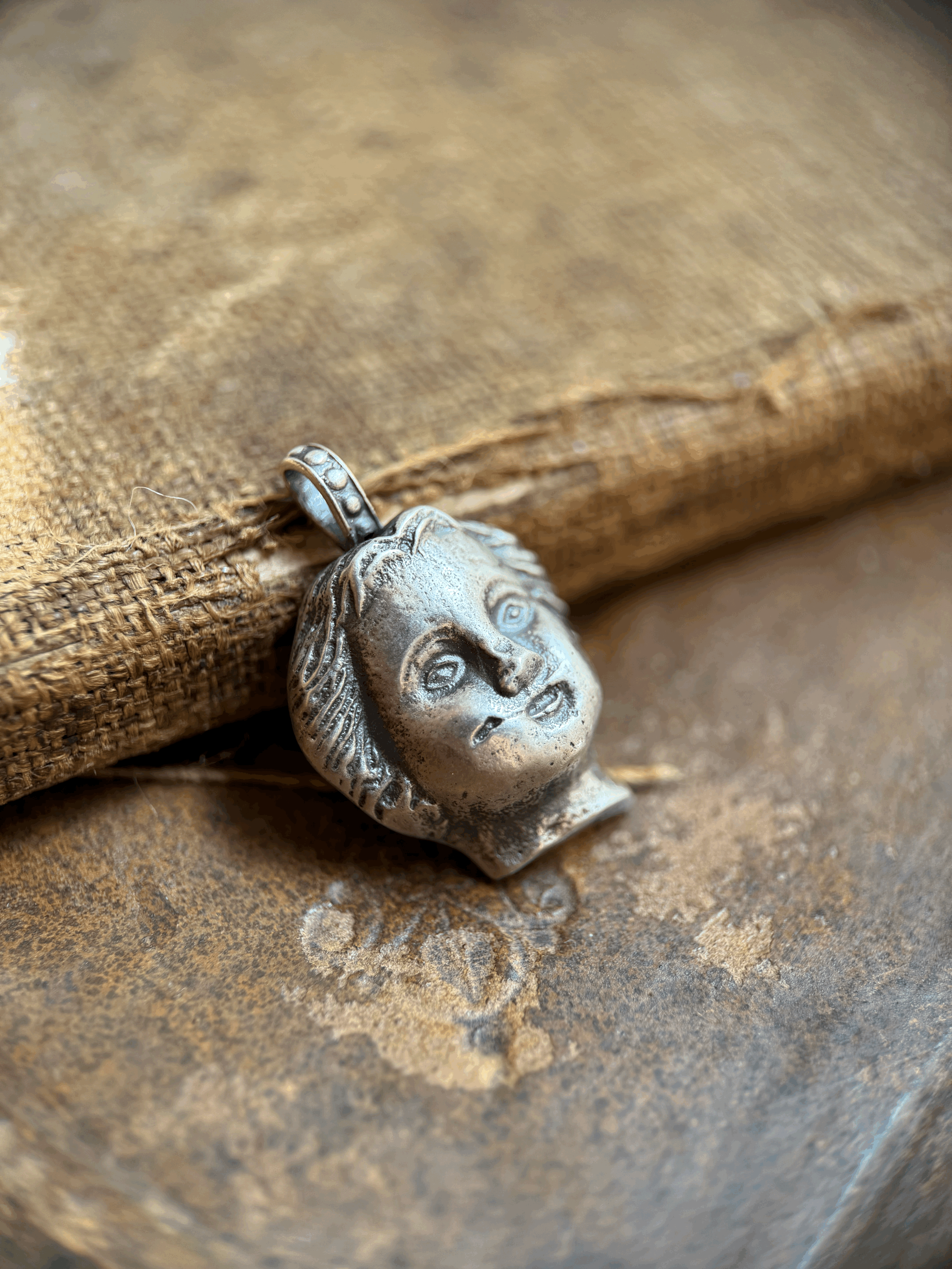 Hermia Found Doll Head necklace in Sterling Silver