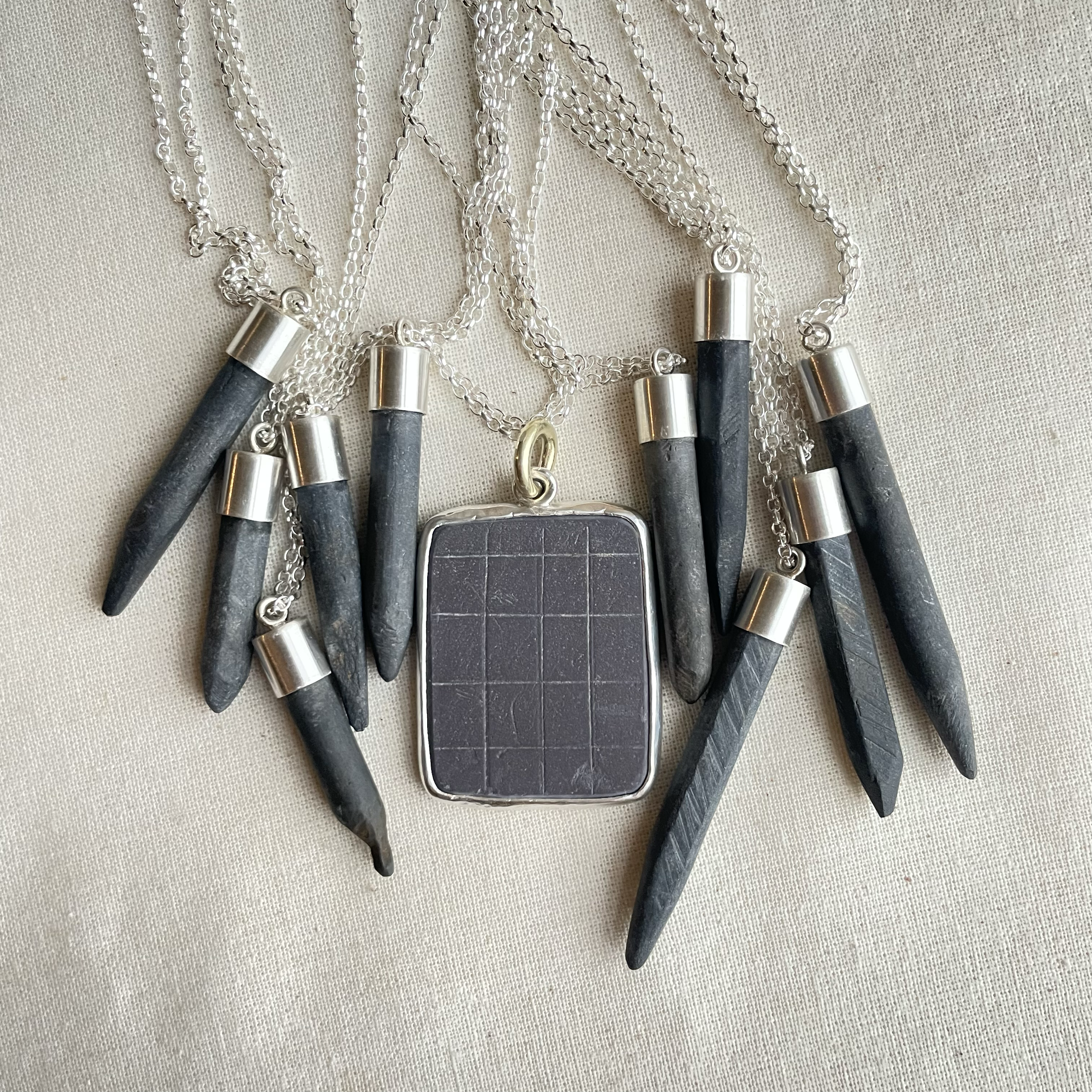 Original found Victorian/Edwardian school slate pencils and writing slate necklaces.