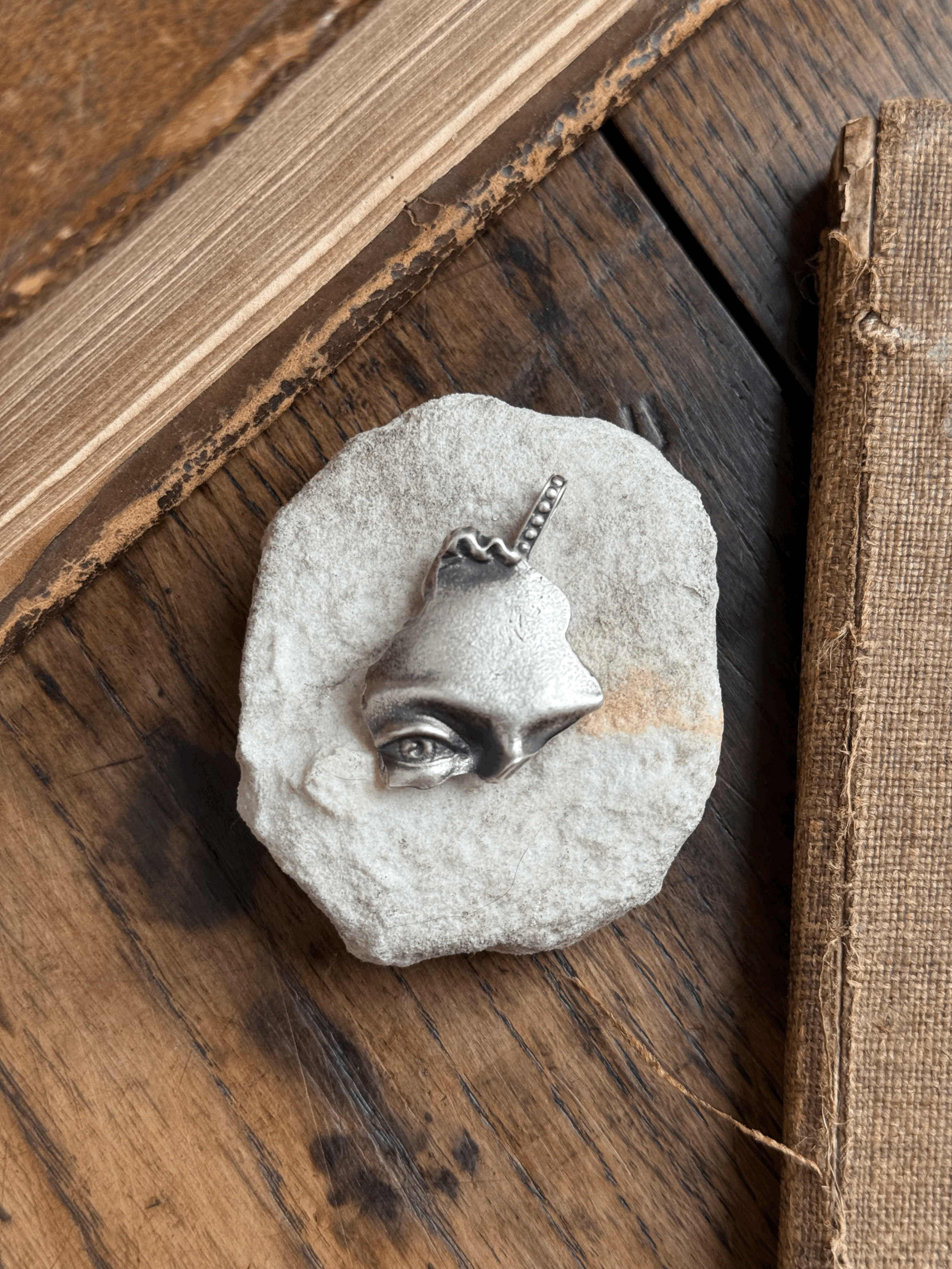 Found Classical Figurine Face Sherd Charm in Sterling Silver