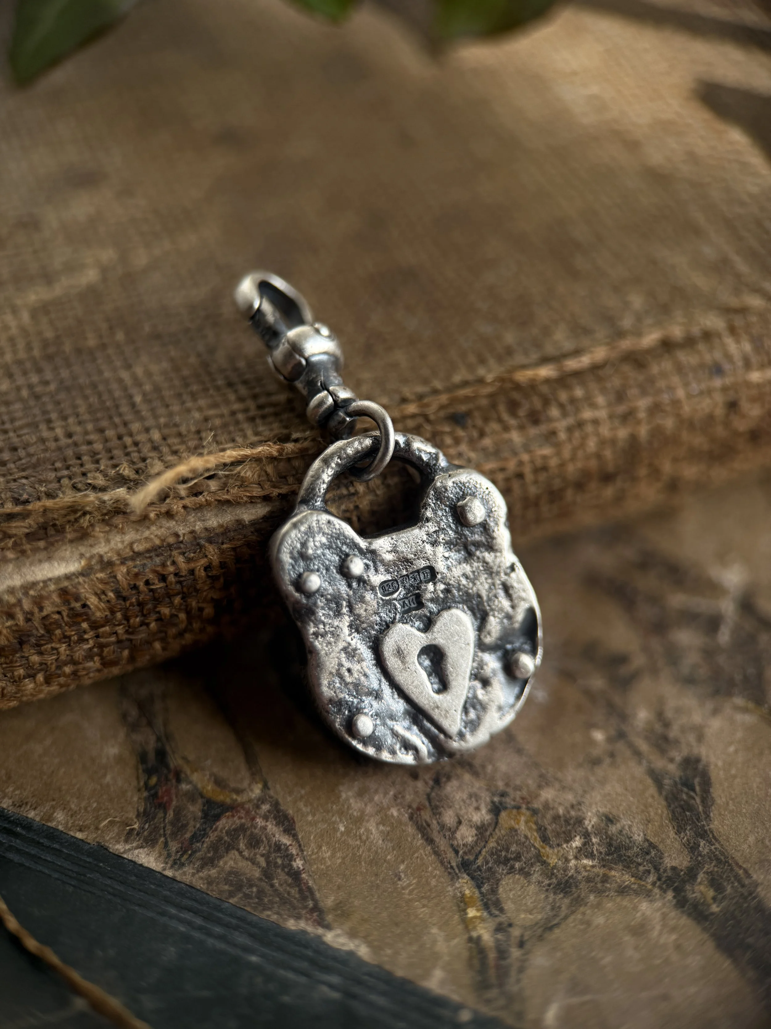 Rusty Padlock Charm in Sterling Silver