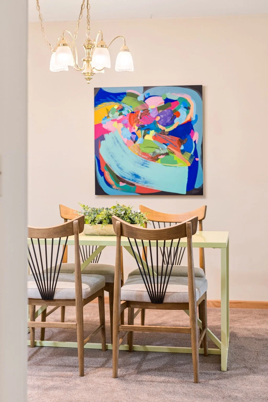 Staged dining room in a Little Canada, MN condo