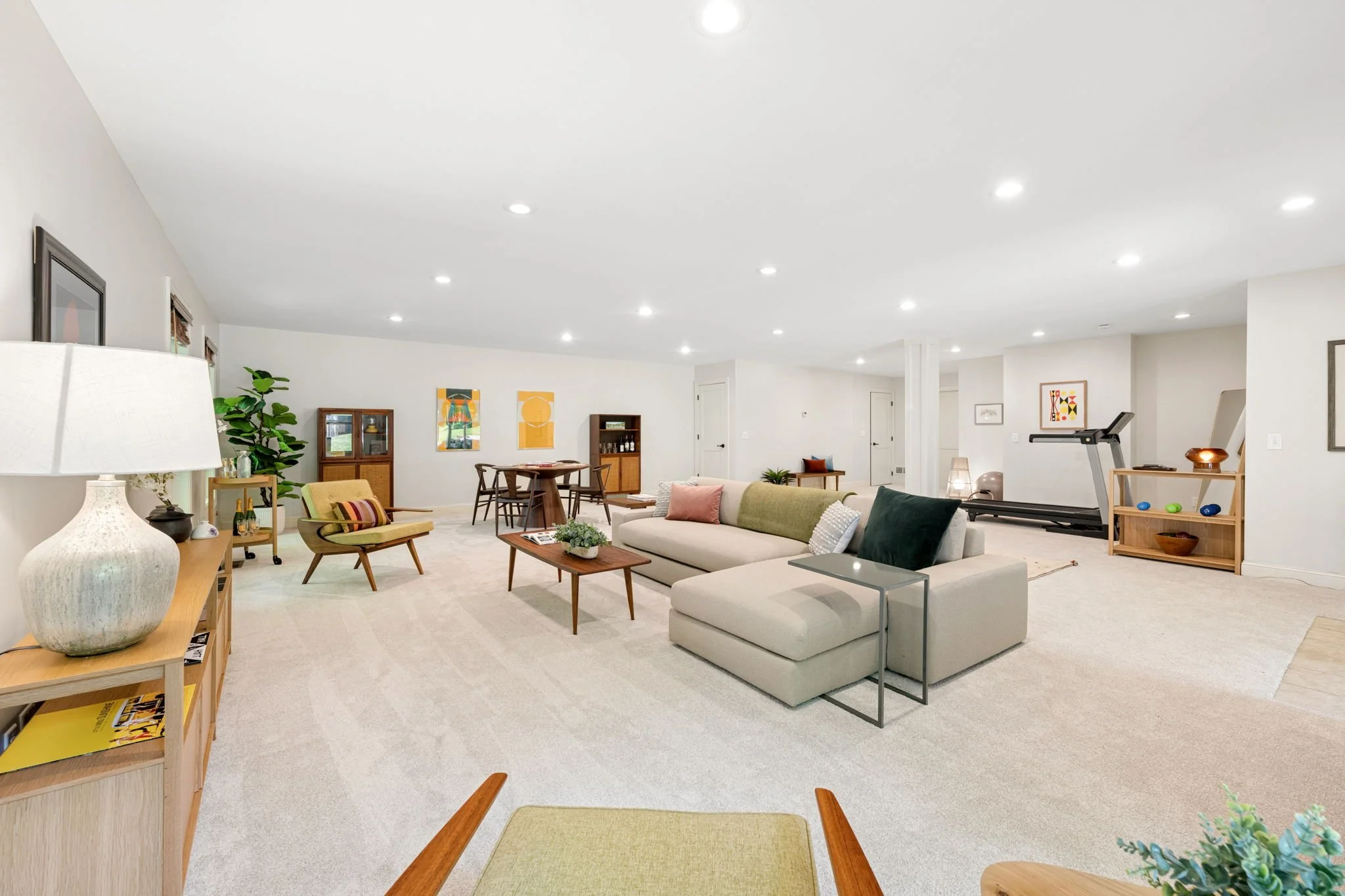 AFTER: fully staged family great room in Wayzata, MN