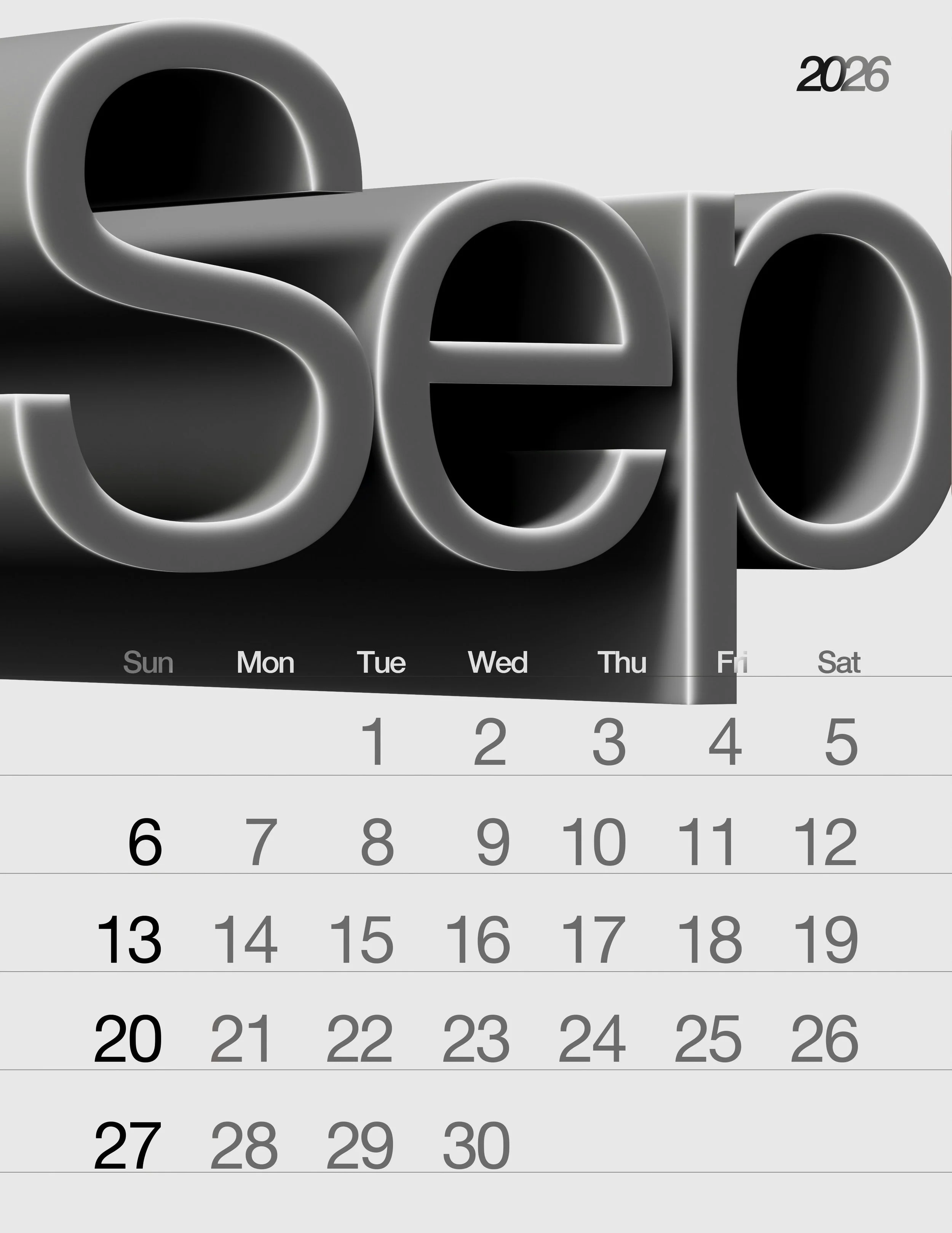 September 2026 calendar symbolizing the transition from summer to the school year