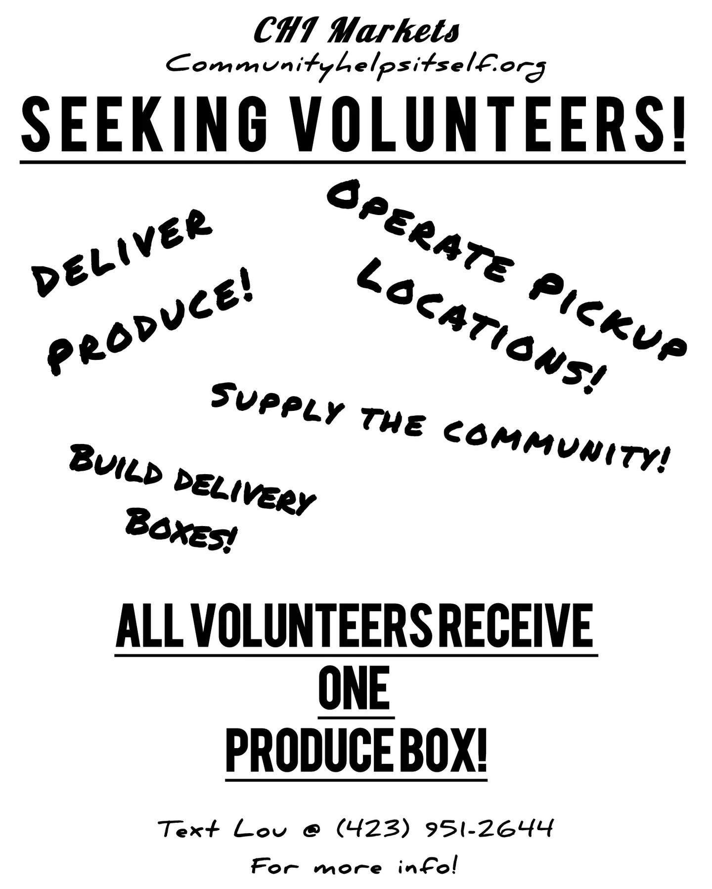 We are accepting volunteers! Please text Lou @ 423.951.2644 to begin the application process!