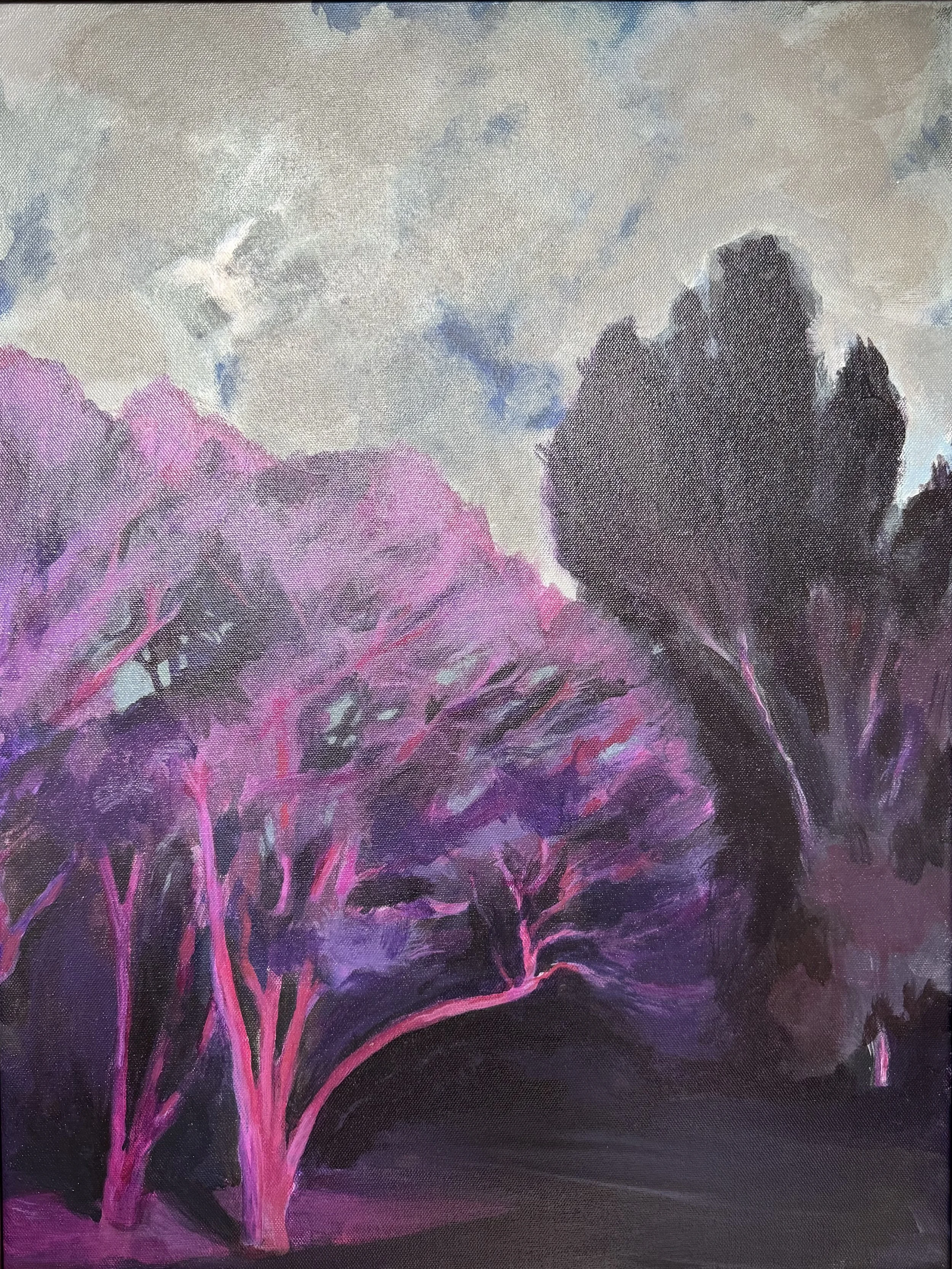 "Covid Glow NYBG at Night" oil on canvas