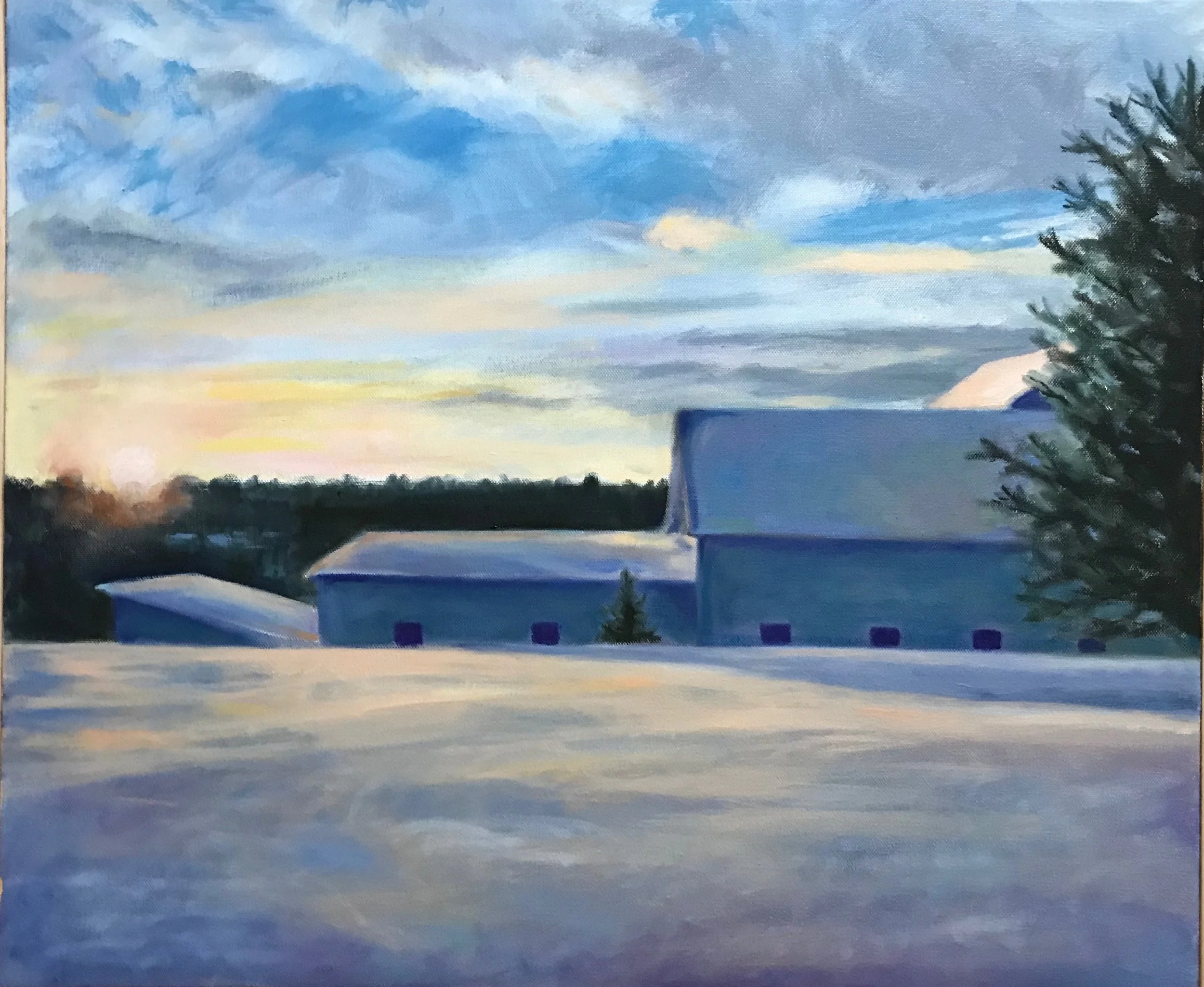"Sunset Rufflands Barns" oil on canvas