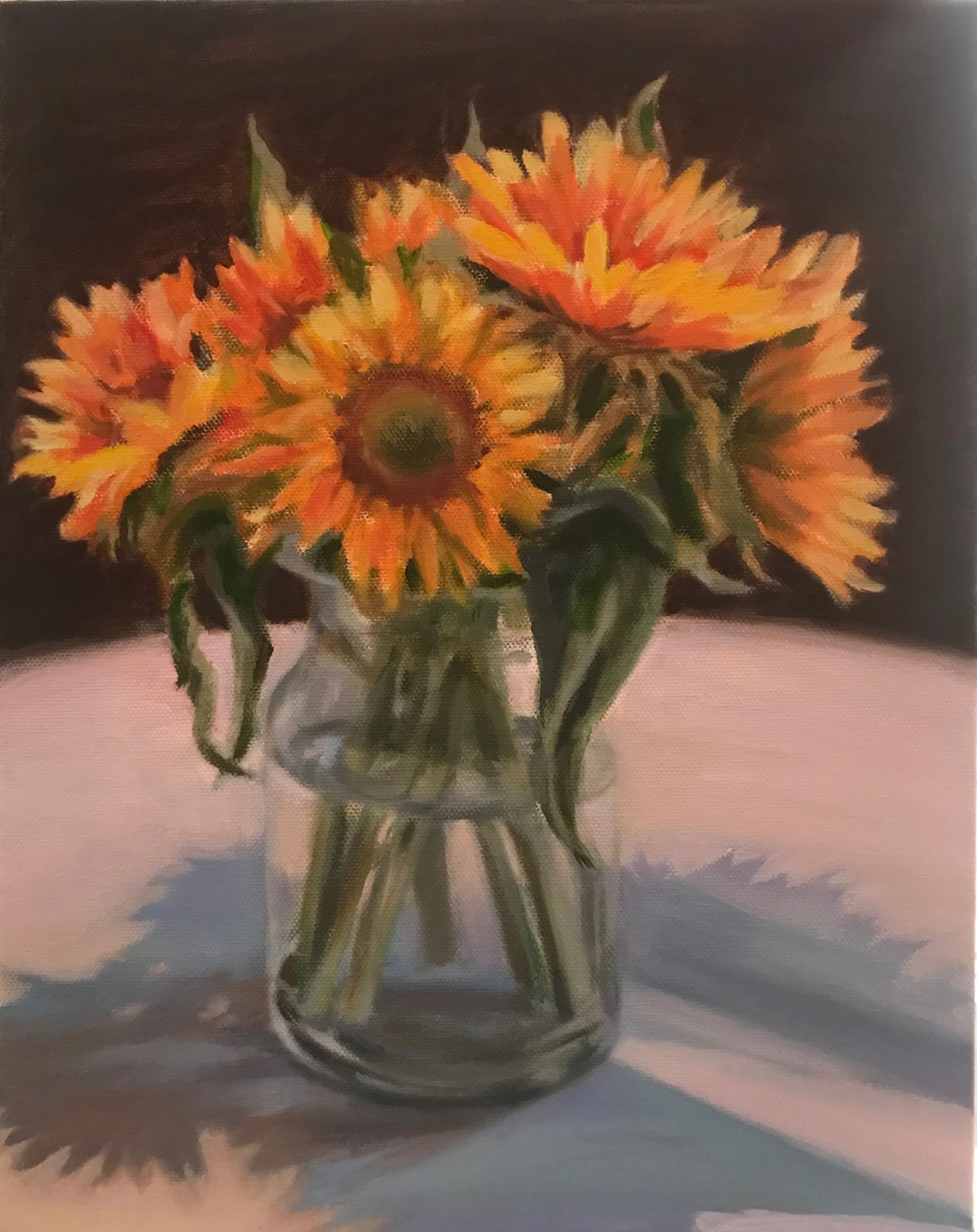"Still Life with Sunflowers" oil on canvas