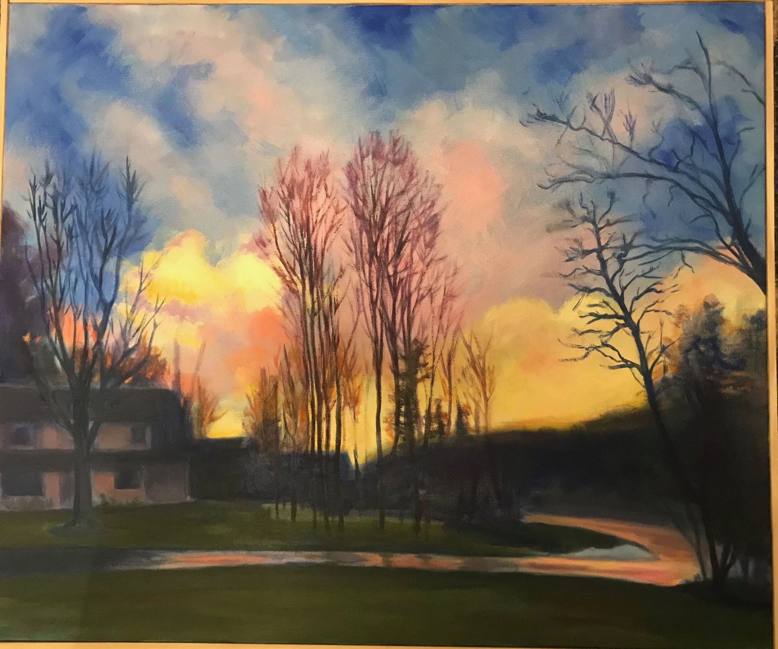 "Sunset Across the Street" oil on canvas