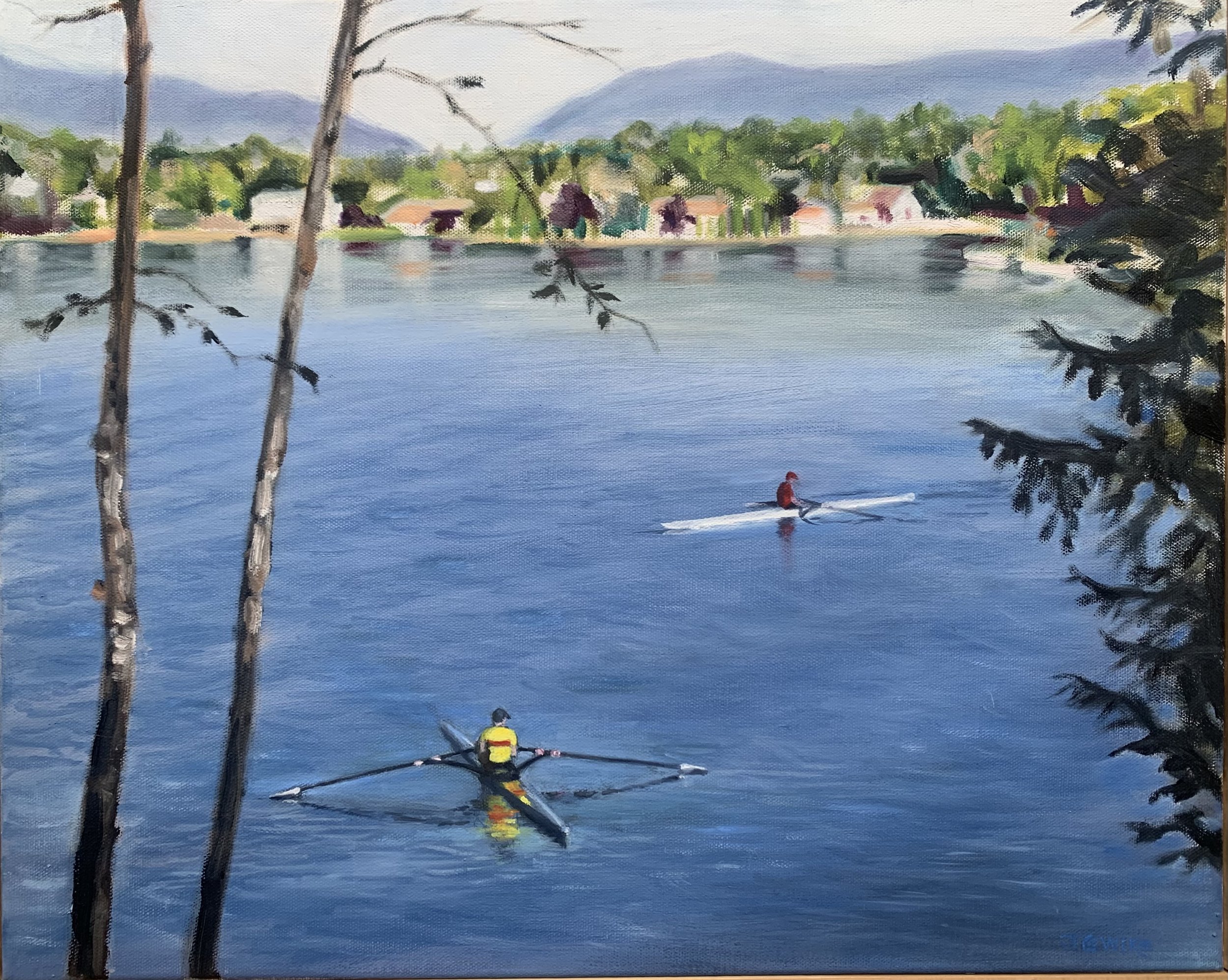 "Lake Winnipesaukee Rowers" oil on canvas