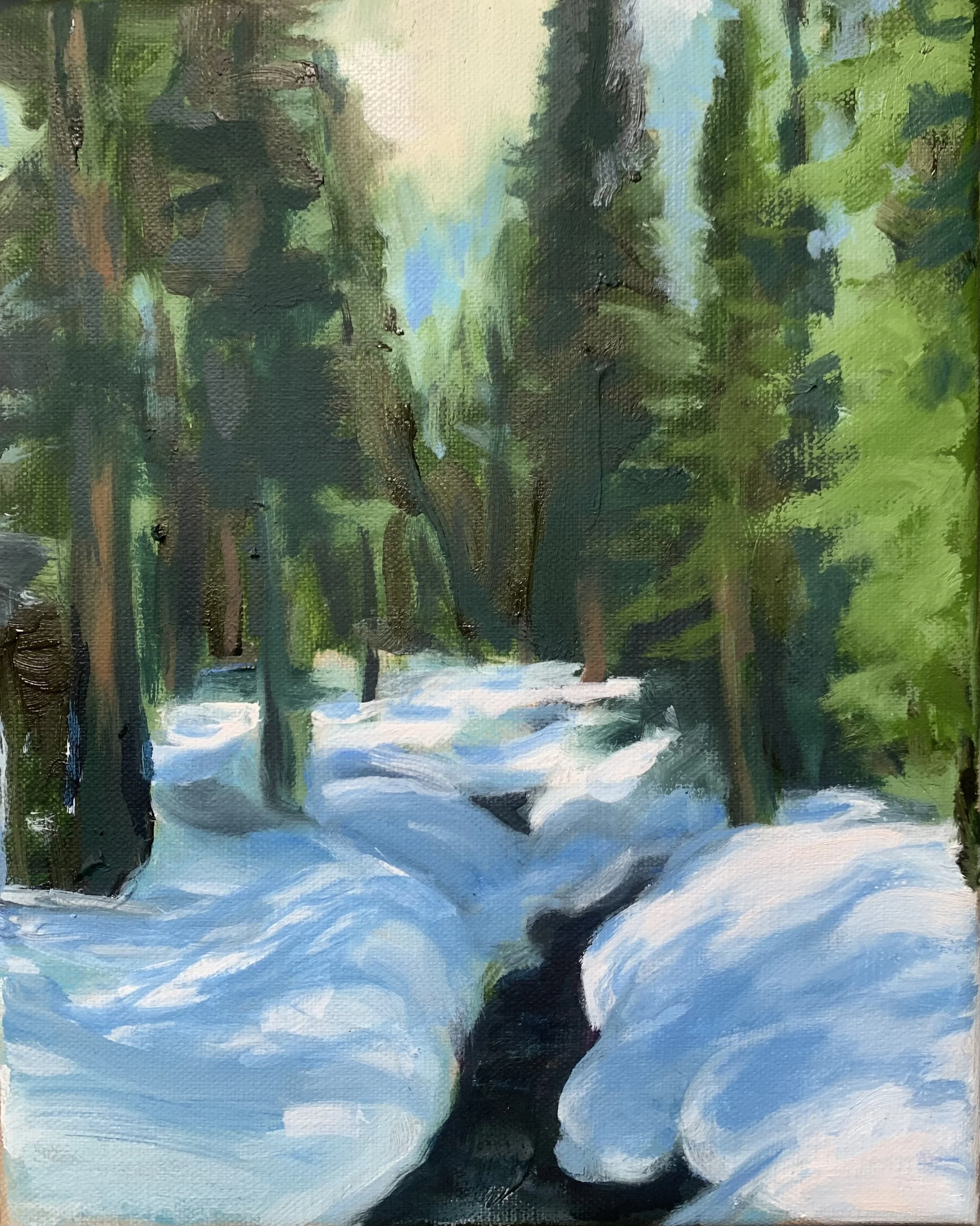 "North Fork in Snow" oil on canvas