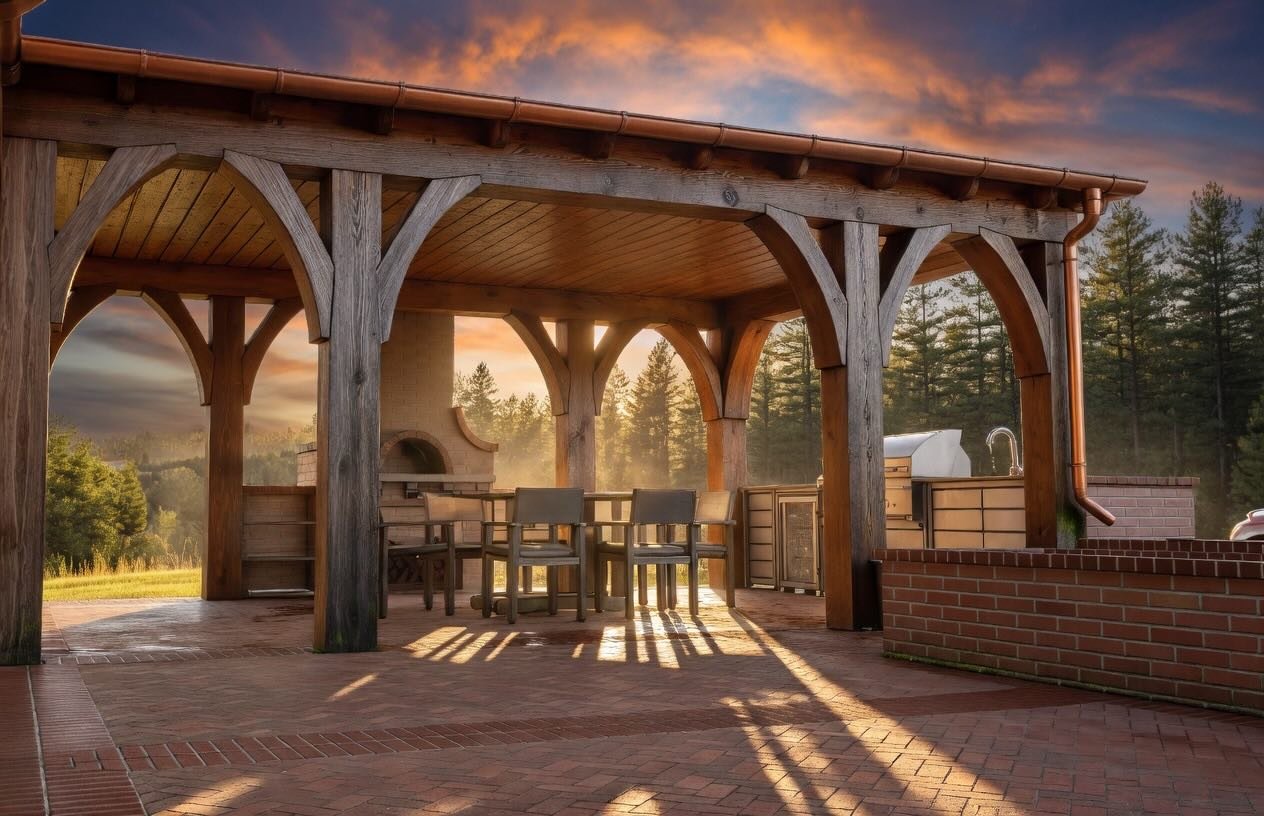 This outdoor living space is currently in pieces all over the Pacific Northwest. 

There are some pallets of @oldcarolinahandmadebrick  sitting in a warehouse waiting, 

The Doug fir was felled in the hills of SW Washington, was milled and is current
