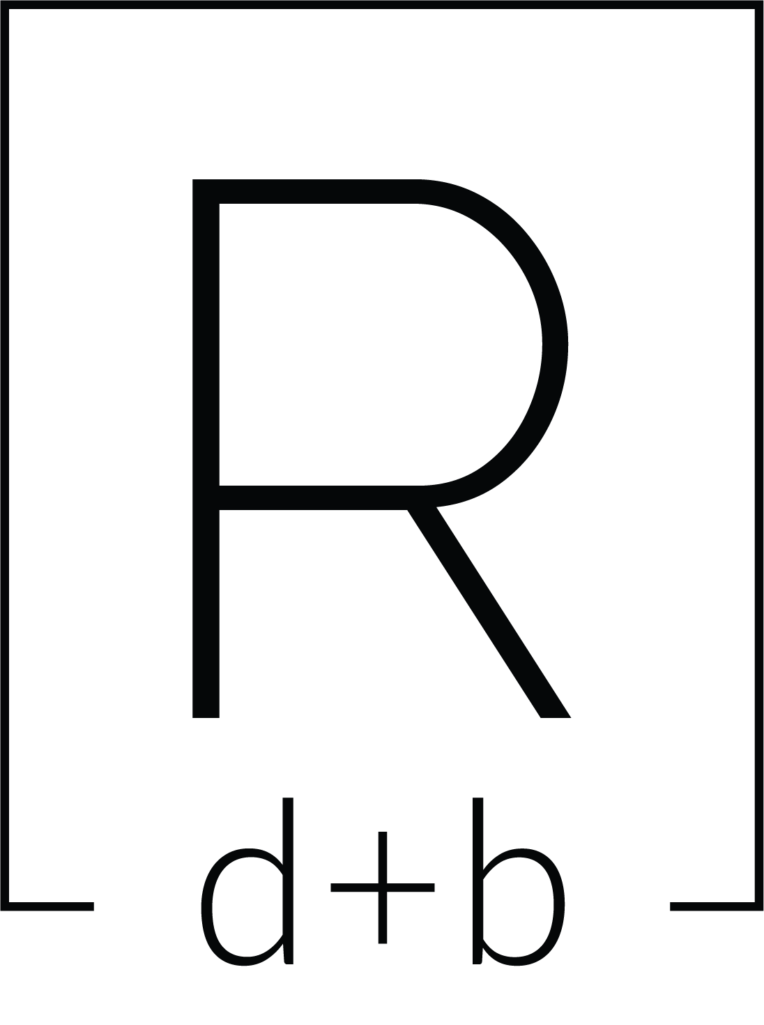 Renew Design + Build brandmark with the letter R with 'd + b' beneath it, representing a mirror image concept.
