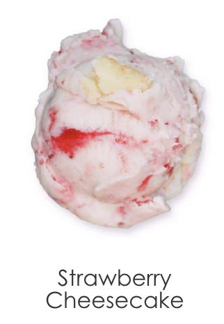 Cheesecake ice cream swirled with a strawberry ripple and loads of gooey cheesecake pieces.