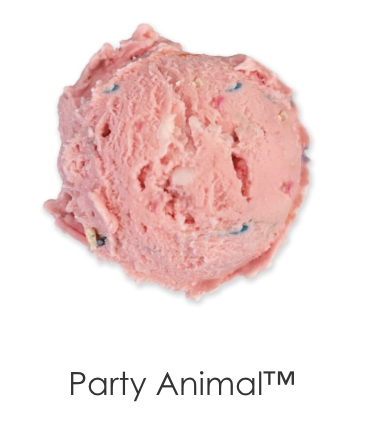 Sugar cookie ice cream blended with pink and white frosted animal cookies and rainbow sprinkles