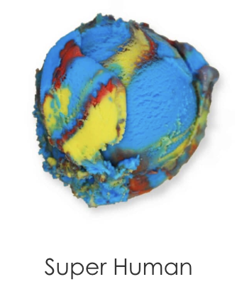 Meet your new kryptonite… Cherry, Blue Moon and Vanilla ice creams combine forces to bring you one super scoop!