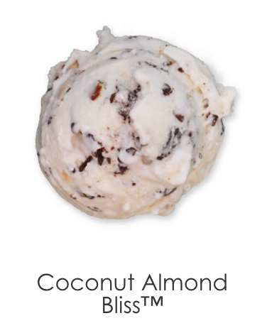 Tropical coconut ice cream with tons of melt-in-your-mouth chocolate flakes and crispy almond pieces.