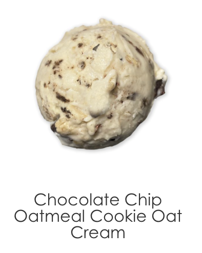 Brown sugar, cinnamon and vanilla vegan oat cream mixed with oatmeal cookie dough, chocolate and roasted pecans.