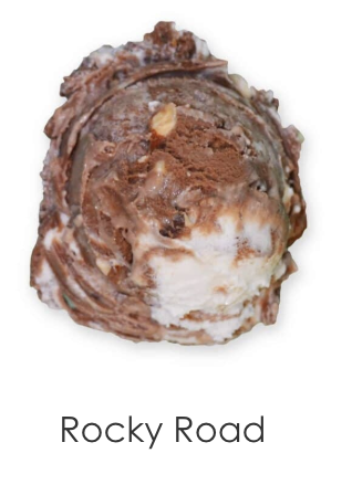 Swirls of rich, chocolate and fluffy marshmallow ice creams and topped off with chocolate-covered almonds.