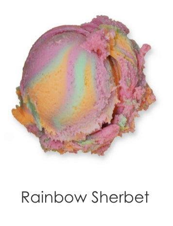 Orange, Lime, and Raspberry flavored sherbets classically swirled together.