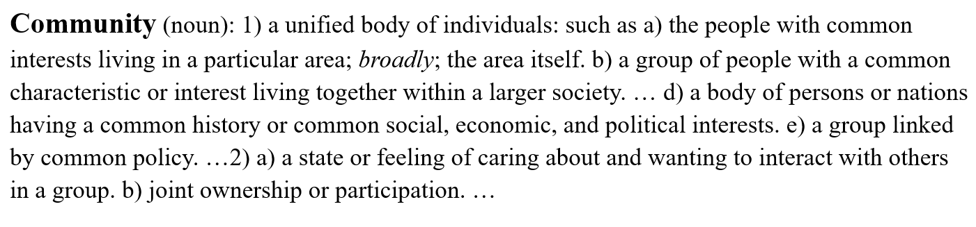 The definition of the word community written out in black and white.