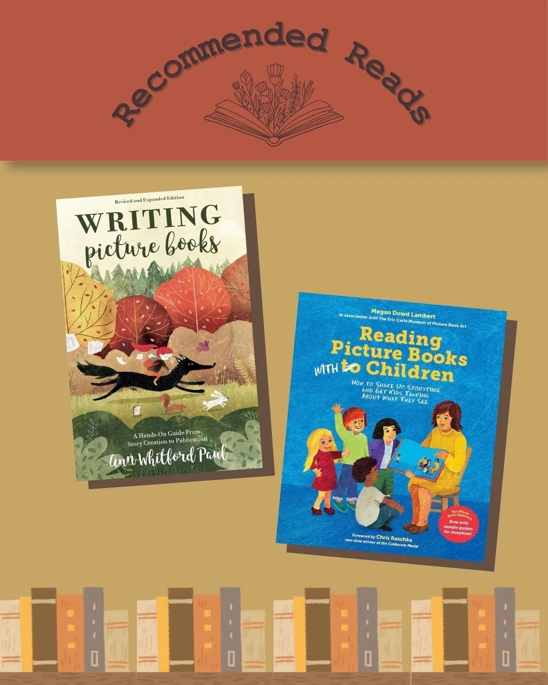 Here are two great books ABOUT picture books - one about writing picture books and one about reading picture books.
Writing Picture Books by Ann Whitford Paul is one of the recommended industry standards for learning the craft of picture book writing