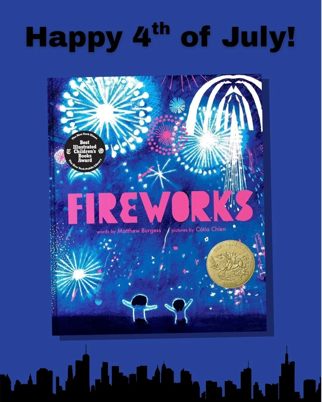 The best part about the Fourth of July is the fireworks! And here is the best book that celebrates them! Fireworks, by Matthew Burgess and illustrated by Catia Chien, joins two siblings throughout an iconic summer day, that ends with a spectacular fi