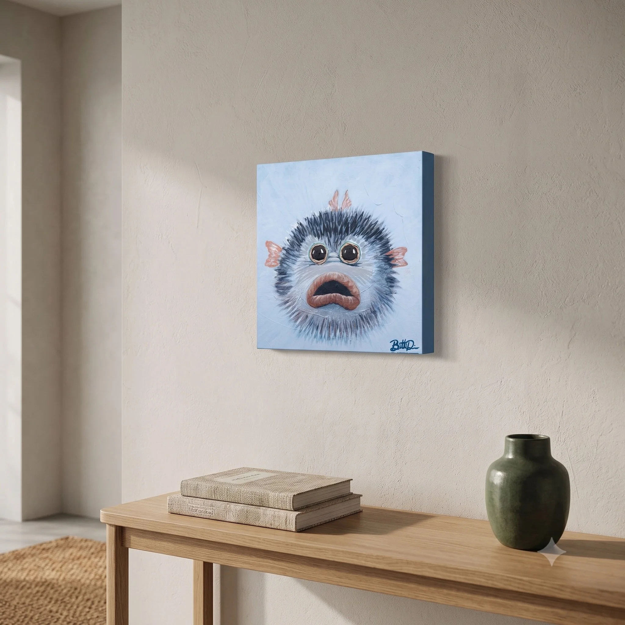 SharpElbows_12x12x1.5in_PufferFish_Painting_WallView.jpeg