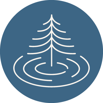 A white tree and ripples of water in a dark blue circle