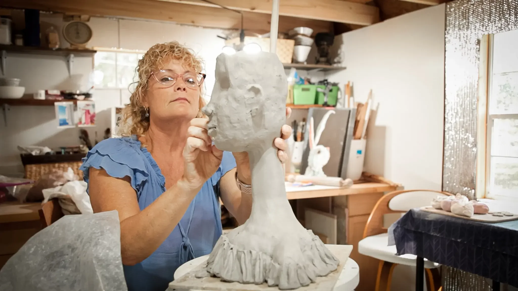 Julie working in her studio