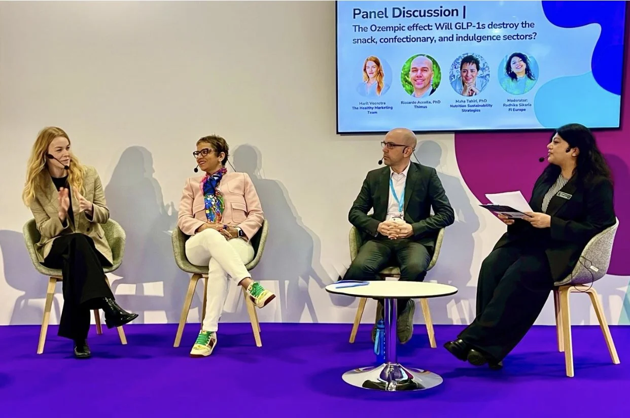 Maha Tahiri, PhD, S2B on a panel discussing GLP-1 therapies and consumer expectations at Food Ingredients Europe 2025