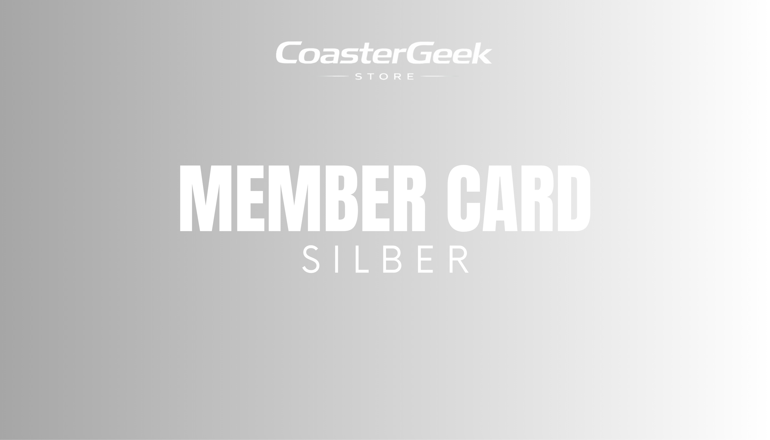 Graue Mitgliedskarte für CoasterGeek Store mit silberner Beschriftung im Zentrum, der Text lautet 'MEMBER CARD SILBER'.