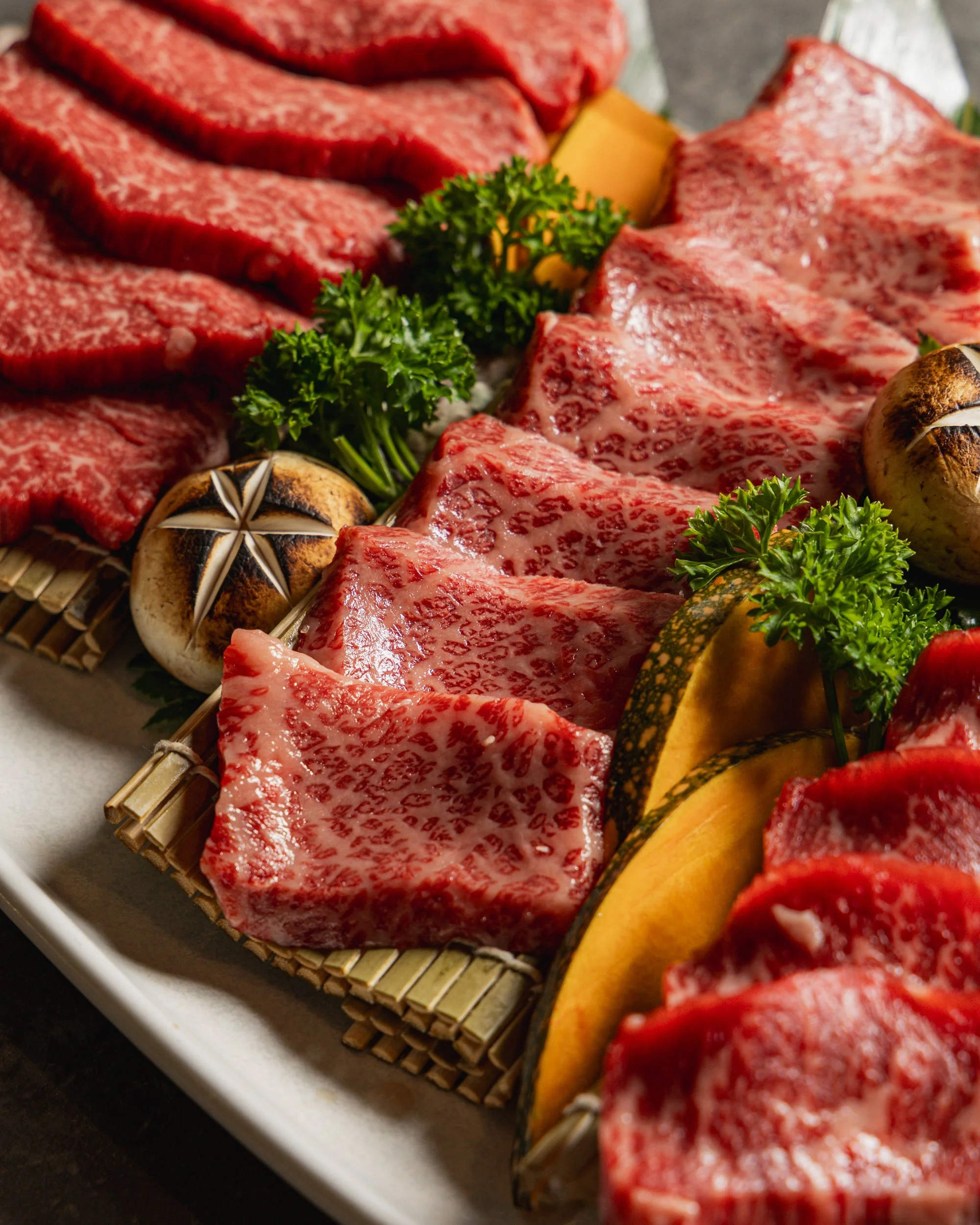 photo of close up of a wagyu platter with different meat cuts