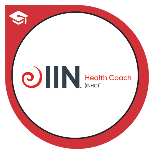 Logo for Indiana Health Coach (INHC) with a red circular border and a graduation cap icon in the top left corner.