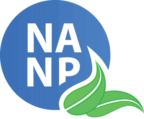 Logo of the National Association of Nutrition and Public Policy with a blue circle background and a green leaf design.