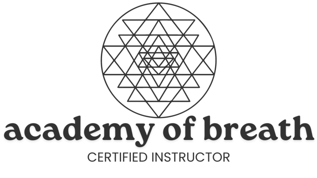 Logo for 'academy of breath' with geometric design and the text 'certified instructor'