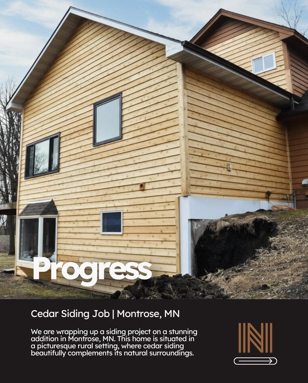 Wrapping up a cedar lap siding job on this beautiful addition in Montrose, MN. #roofing #exterior #homes #sidinginstallation #progress