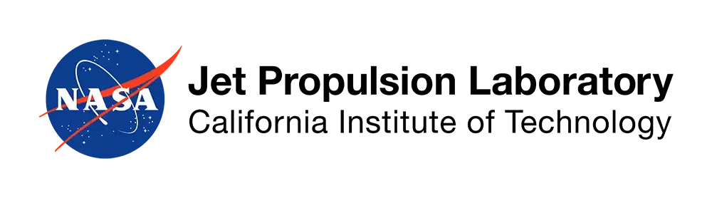 NASA logo with red, white, and blue colors and stylized stripes.