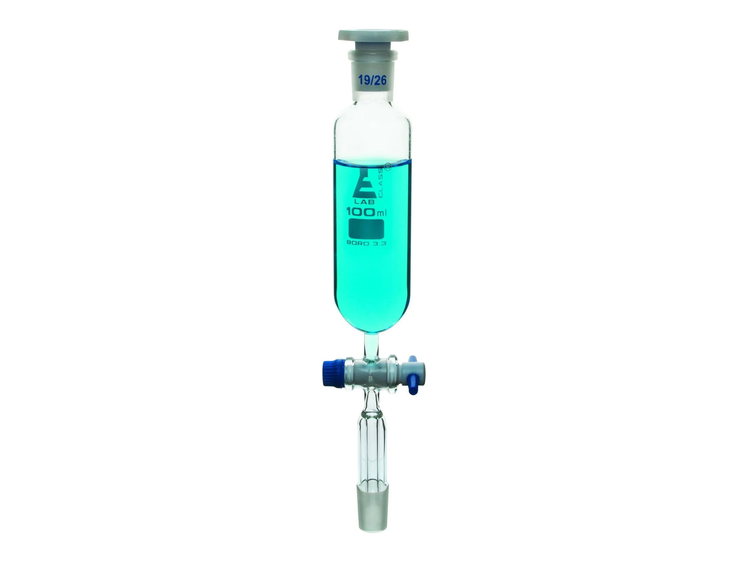 DROPPING FUNNEL WITH PTFE STOPCOCK - CYLINDRICAL - 100ML 14/23 STOPPER