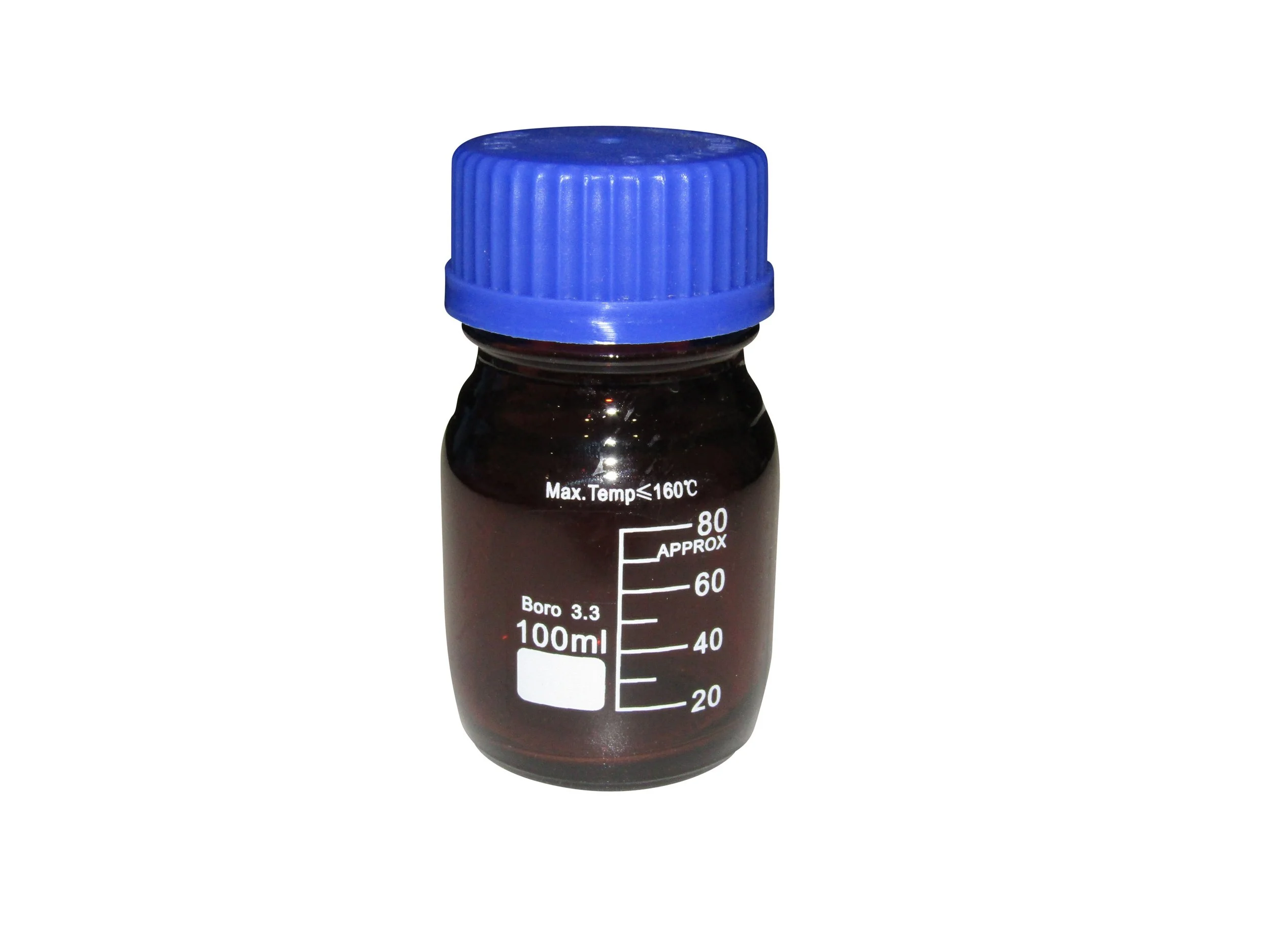 REAGENT BOTTLE - AMBER GLASS WITH BLUE SCREW CAP - 100ML