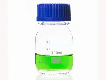 REAGENT BOTTLE - CLEAR GLASS - GRADUATED WITH BLUE SCREW CAP - 100ML