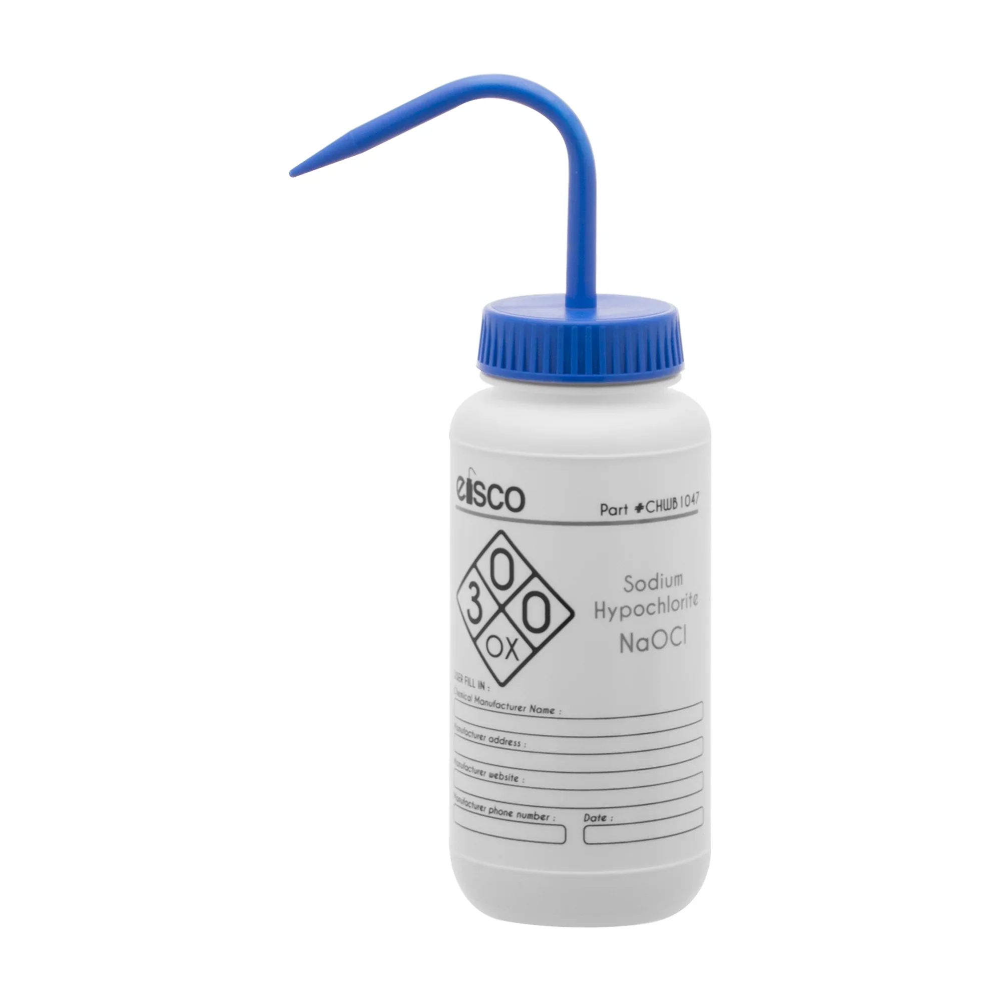 WASH BOTTLE - LABELLED - SODIUM HYPOCHLORITE (BLEACH) - 500ML