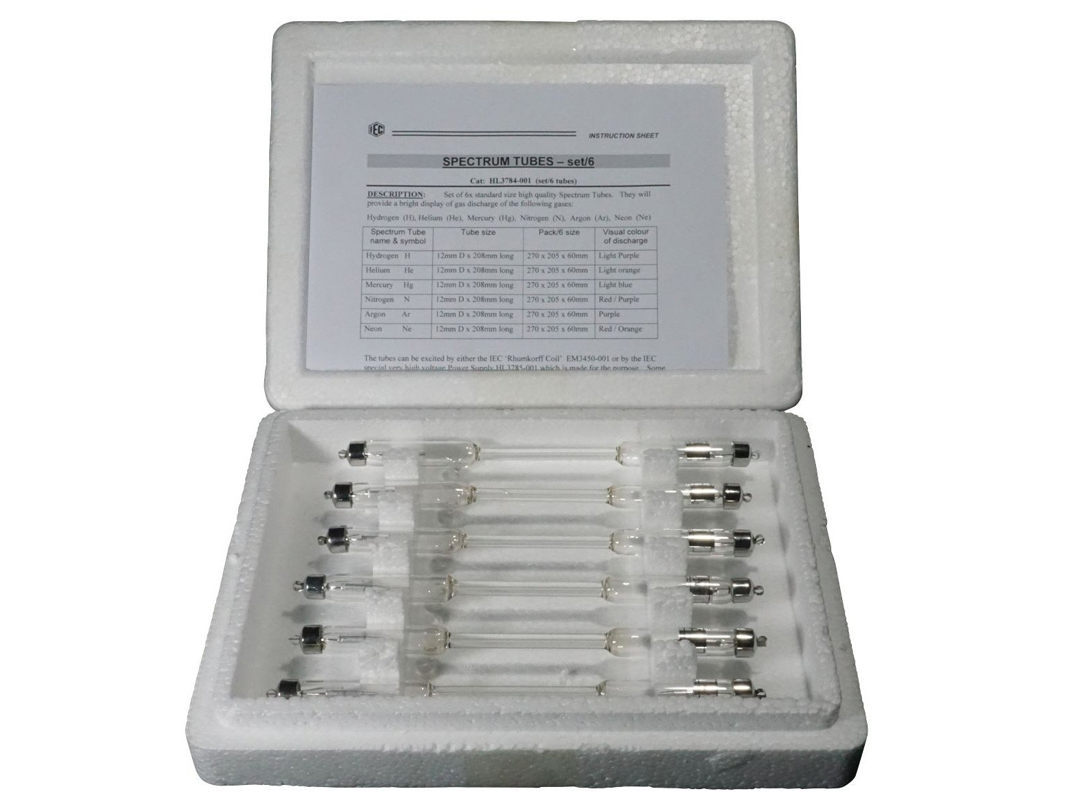 SPECTRUM TUBES – GAS DISCHARGE LAMPS - SET OF 6