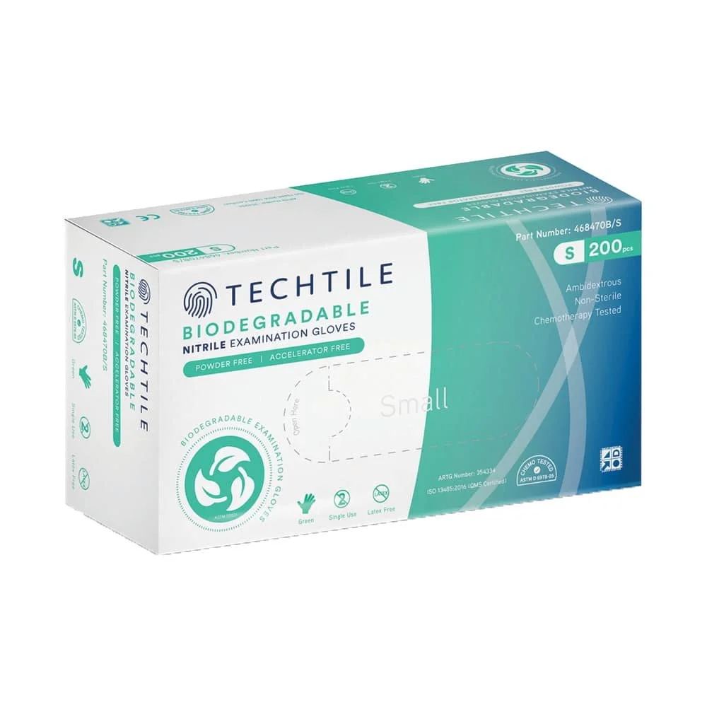 GLOVES – TECHTILE NITRILE BIODEGRADABLE POWDER FREE EXAMINATION GLOVES (BOX OF 200)