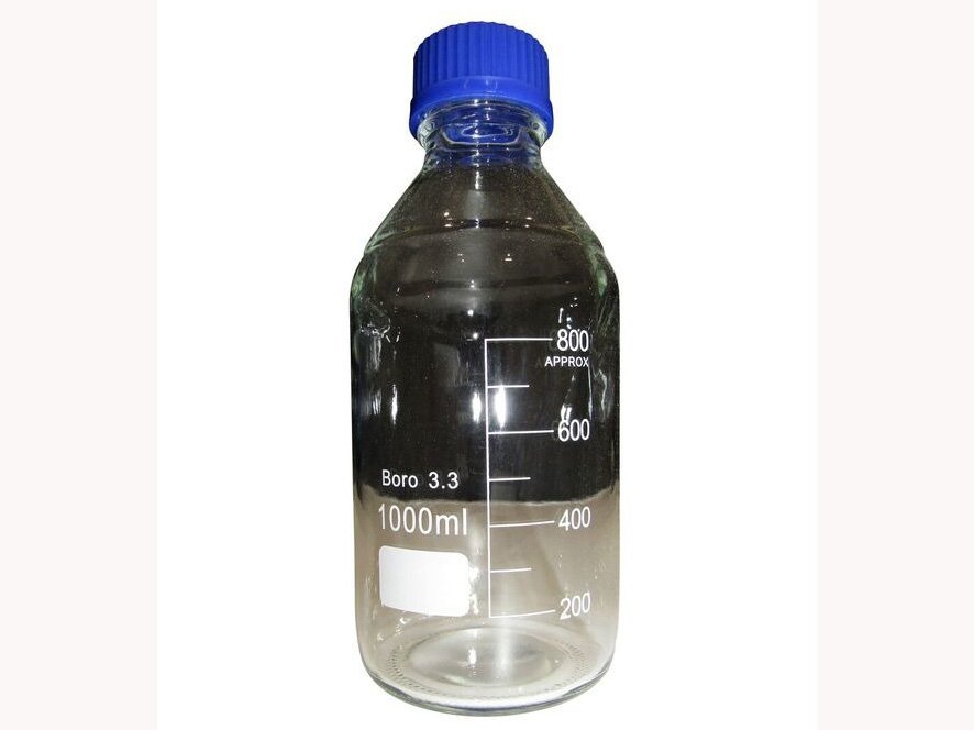 REAGENT BOTTLE - CLEAR GLASS - GRADUATED WITH BLUE SCREW CAP - 1000ML