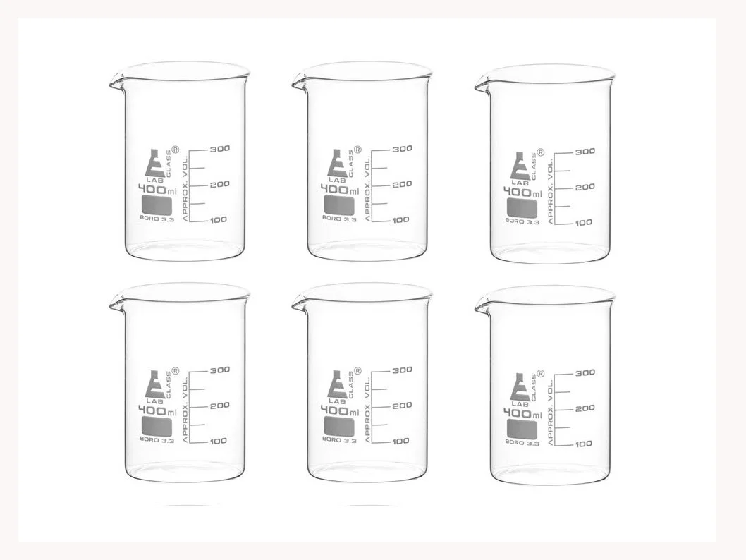 BEAKER - LOW FORM - BOROSILICATE GLASS - 400ML (PACK OF 6)