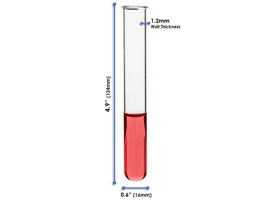 TEST TUBES WITH RIM - LIGHT WALL - 125 X 16MM (PACK OF 100)