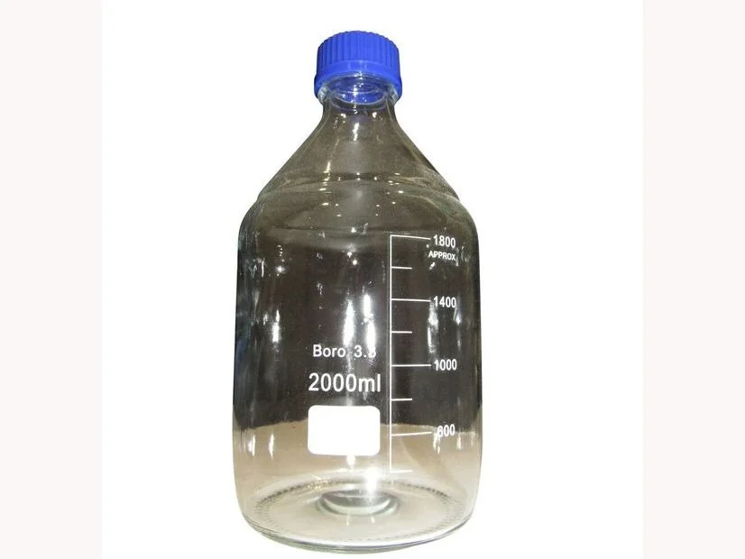 REAGENT BOTTLE - CLEAR GLASS - GRADUATED WITH BLUE SCREW CAP - 2000ML