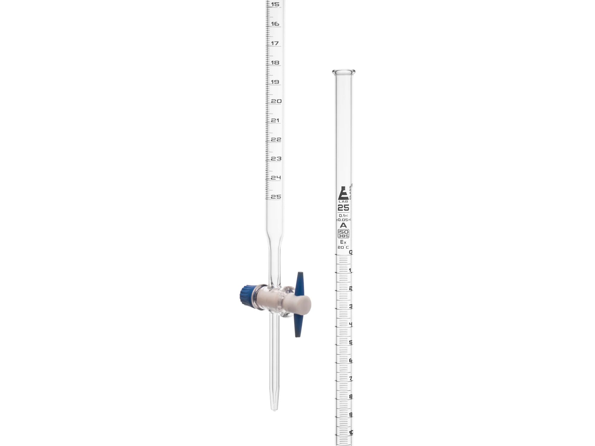 BURETTE - CLASS A - BOROSILICATE GLASS WITH PTFE STOPCOCK - 25ML