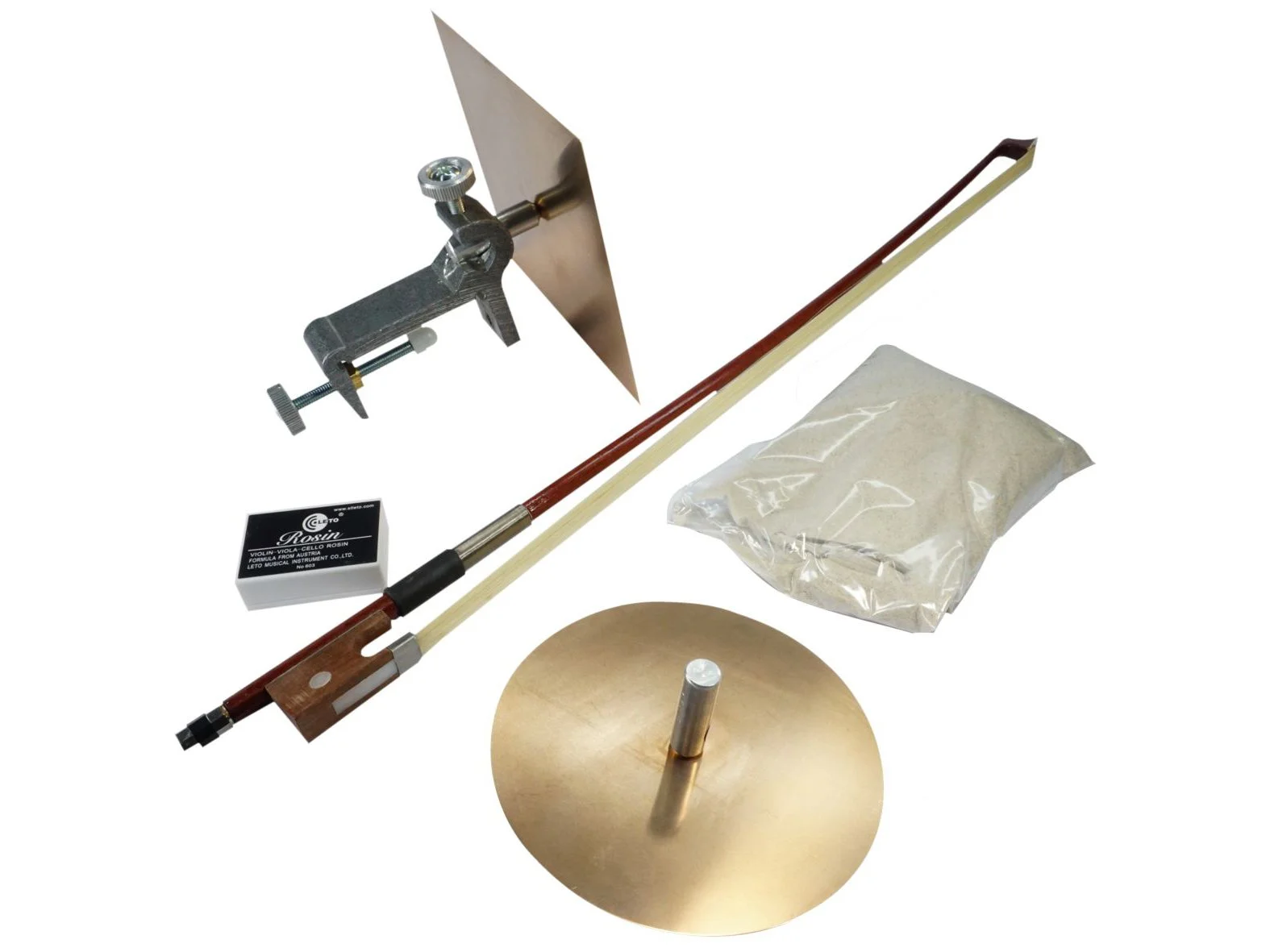 CHLADNI'S PLATES - SET OF 2 COMPLETE WITH VIOLIN BOW & SAND